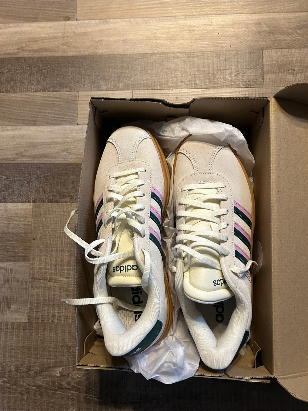 adidas Cream Low-Top Sneakers with Pink & Green Stripes